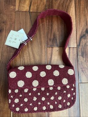 Sol & Mar Burgundy Polka Dot Beaded Shoulder Bag